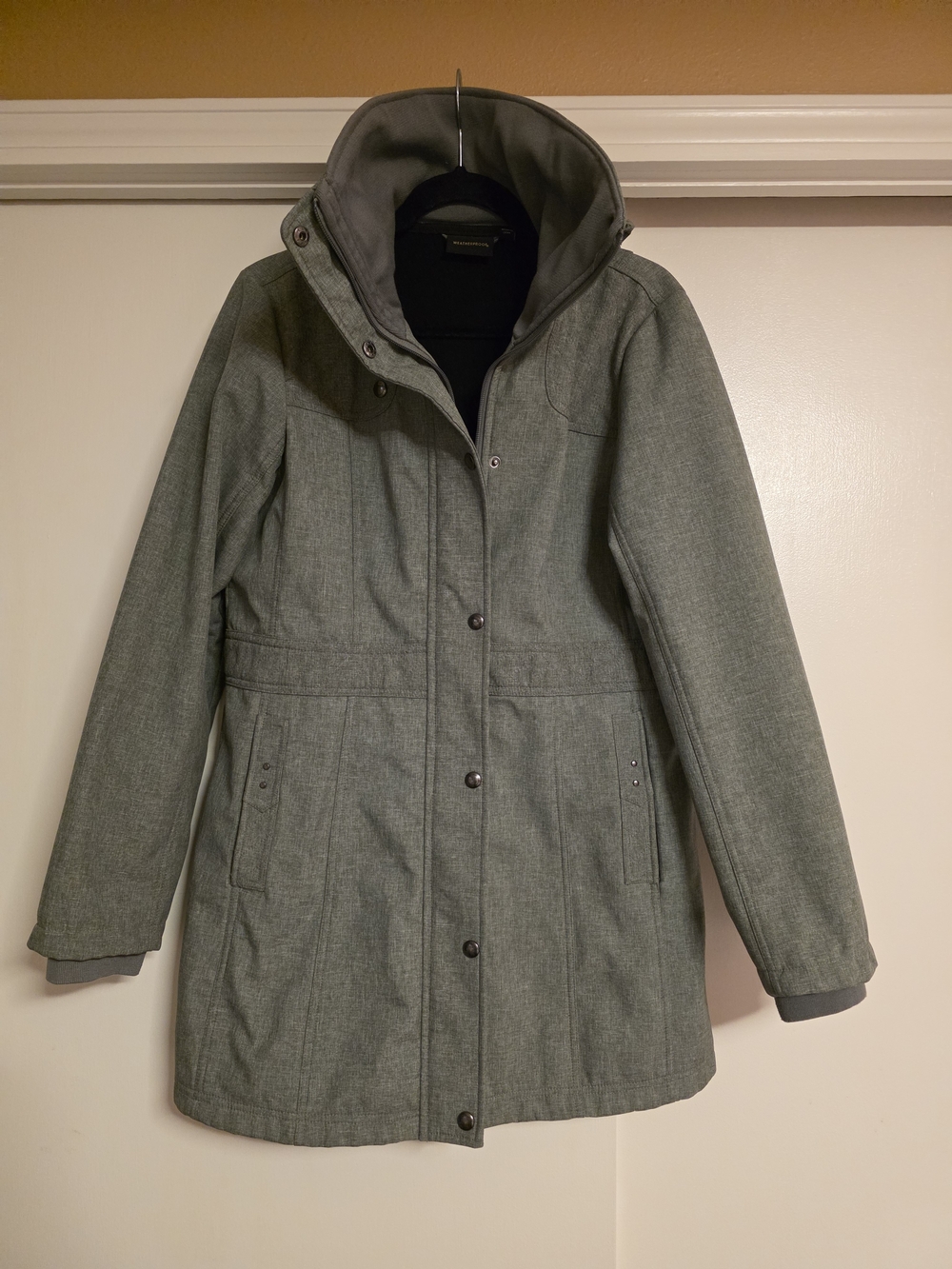 Weatherproof Women's Hooded Mid-Length Trench Coat in Gray